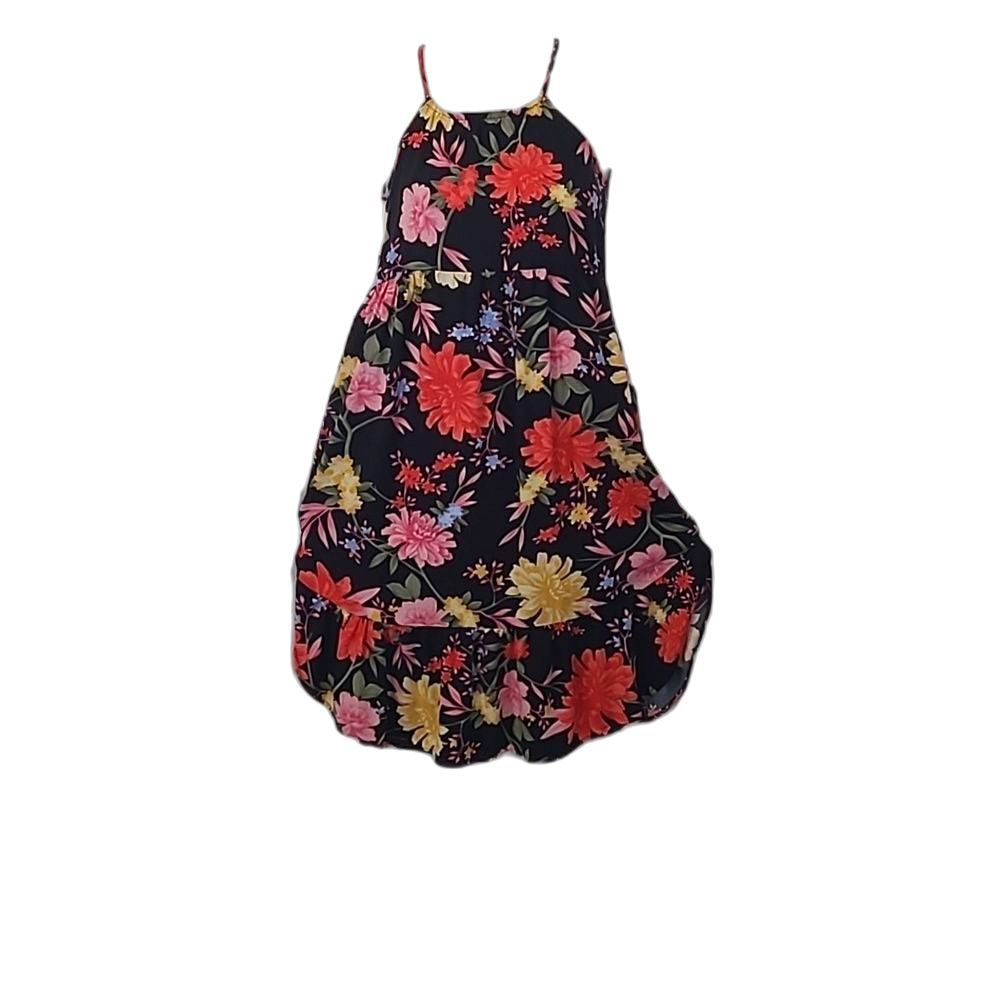 Old Navy Halter Sundress Spaghetti Strap Floral Print Tea Length Ruffle Dress